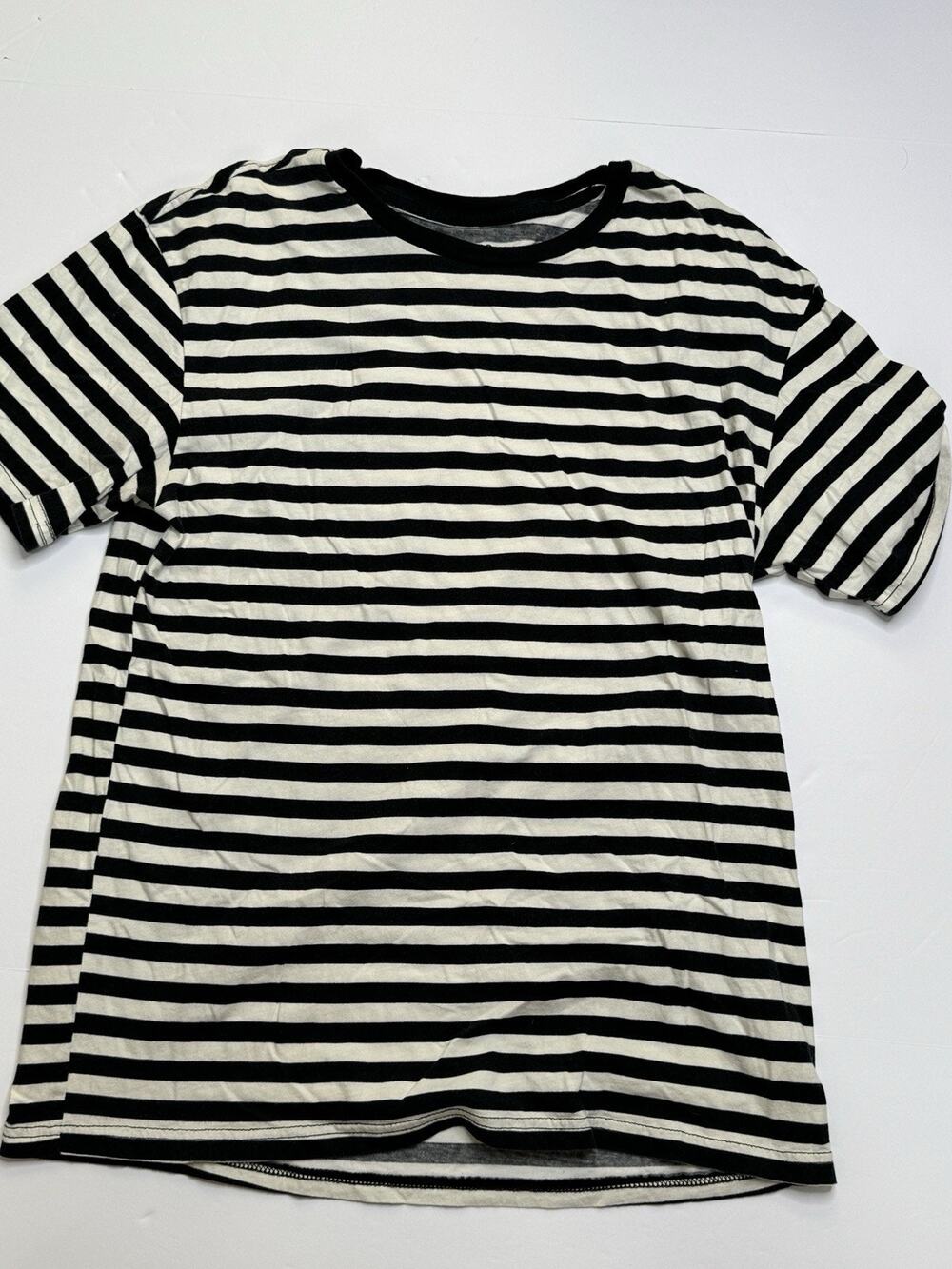 PS Basics PacSun Men’s Medium Black Ivory Striped Cotton T-Shirt Regular Fit